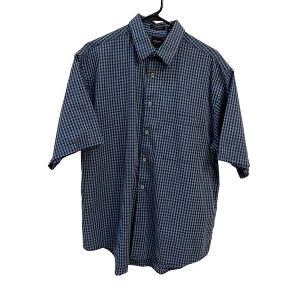 Arrow wrinkle free blue pattern short sleeved button down shirt Size L - Picture 1 of 5